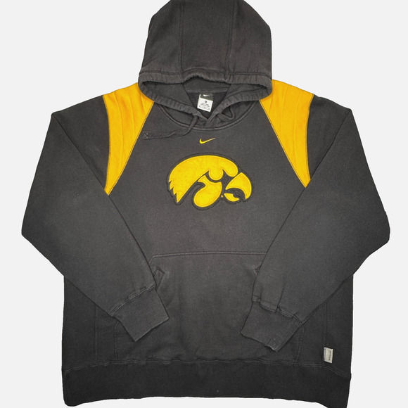 VTG 90s Nike Hoodie‎ Mens Size XL Black Iowa Hawkeyes Center Swoosh Sweatshirt - Picture 1 of 10